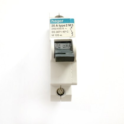 Hager M120 45 M3 20A 20 Amp MCB Circuit Breaker Type 2